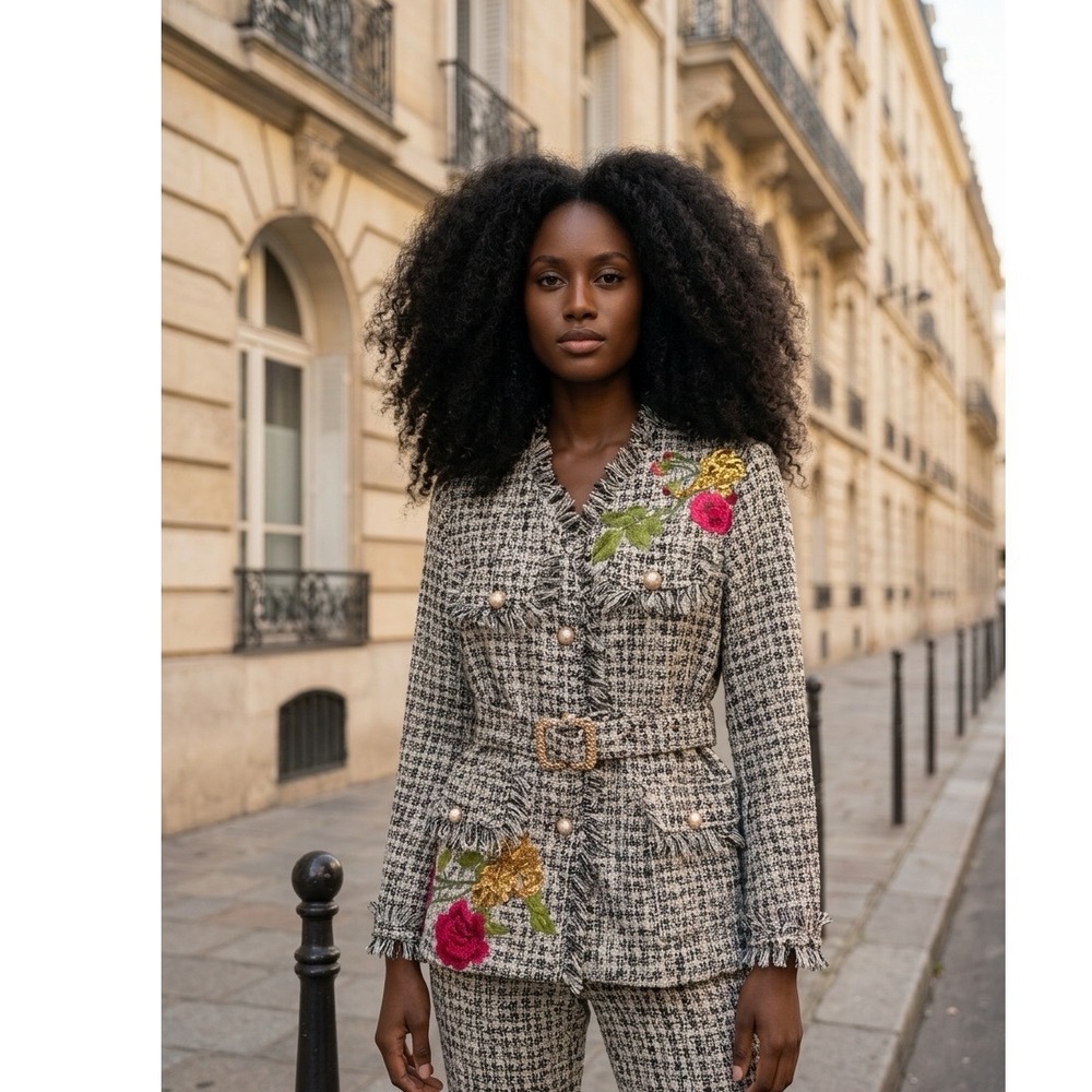 ARATTA Tweed button Down Embroidered and Sequin Blazer Jacket